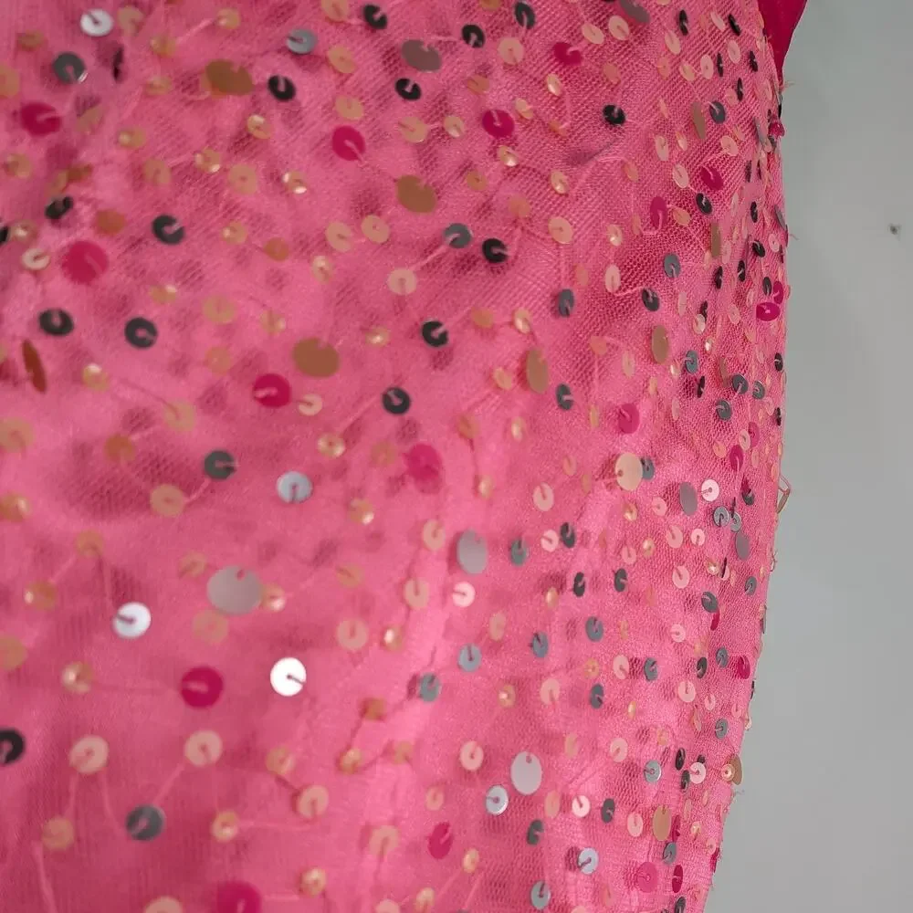 Mermaid Prom Dress Maxi Gown 4 Pink Vintage Y2K Sequin Strapless Coquette Girly - Picture 10 of 11